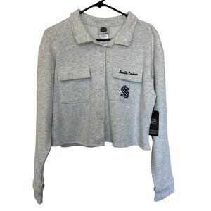 NHL Seattle Kraken Womens Cropped Shirt Jacket Shacket NWT Size M Light Gray